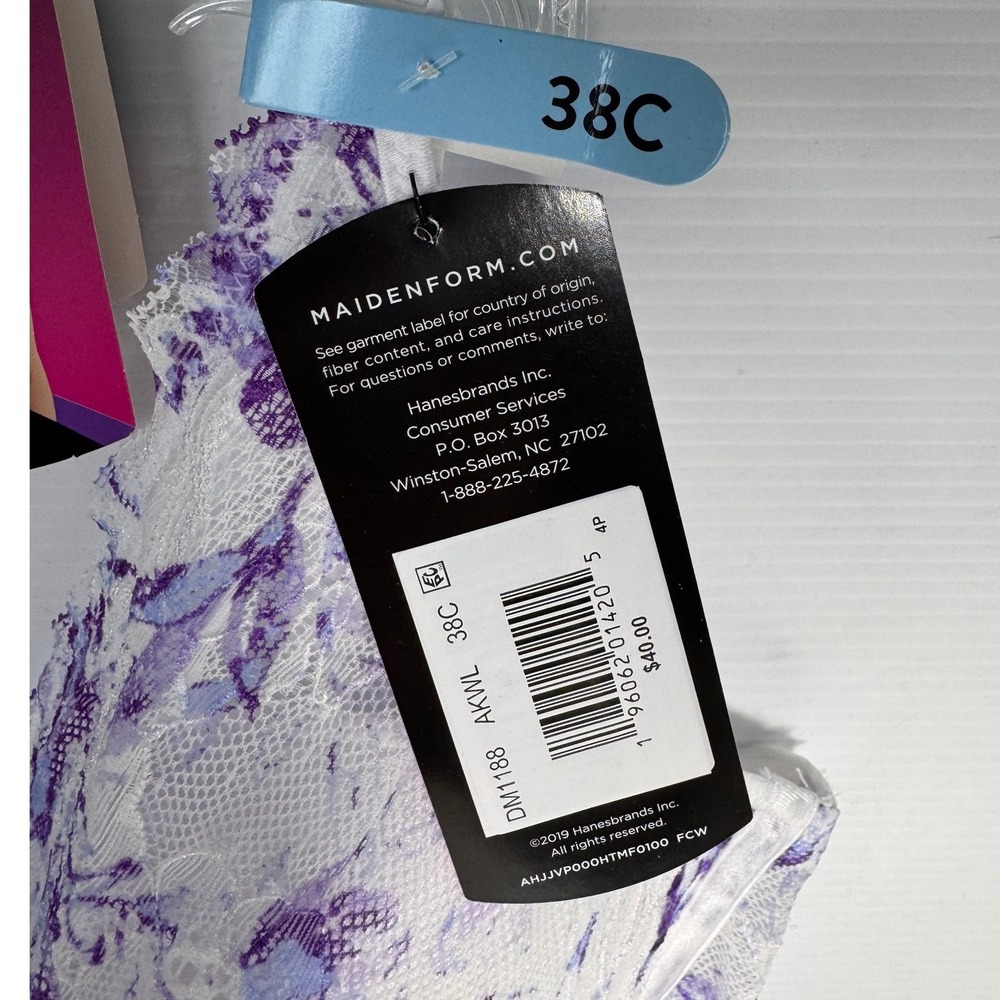Maidenform Wireless Bralette 38C Purple Floral Lace Convertible DM1188 NEW - Picture 4 of 5